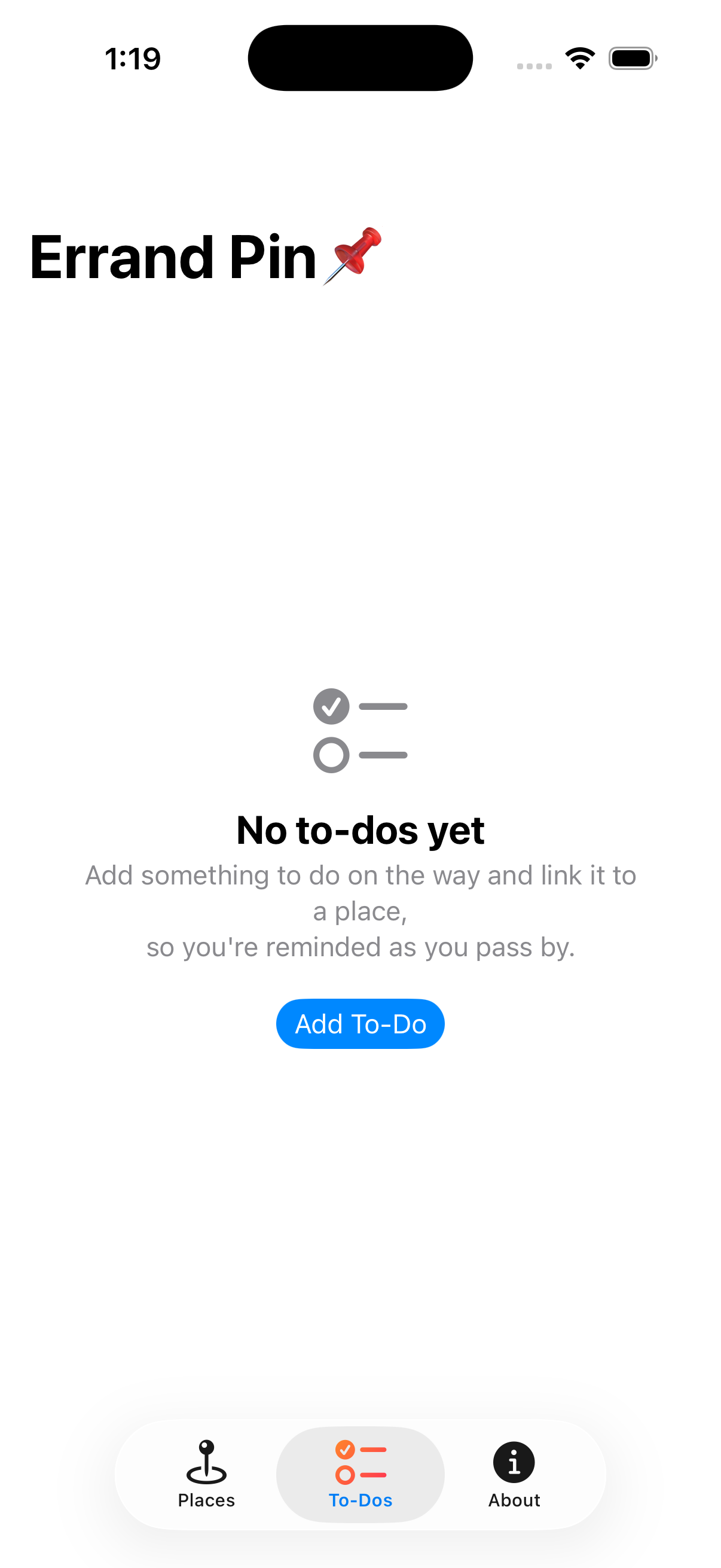 Errand Pin — to-do list empty state