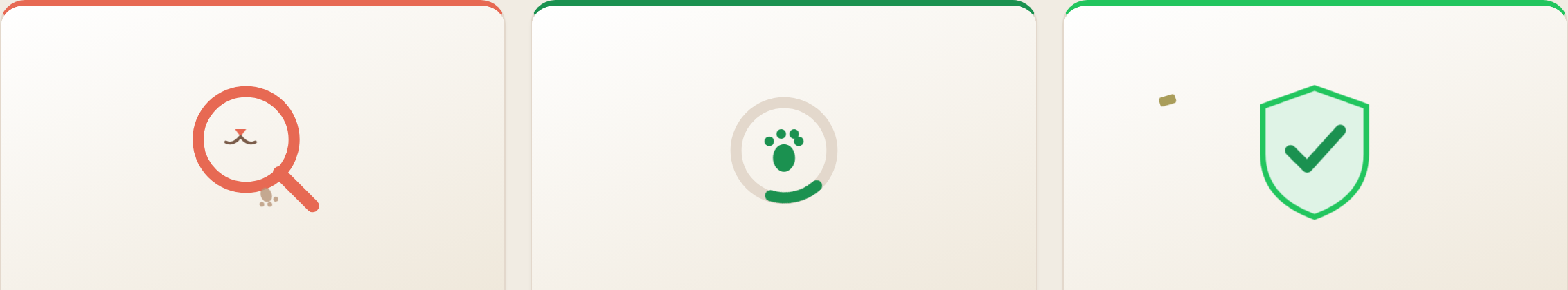 MewGuard emotional UX kit — search, loading and safe-verdict states